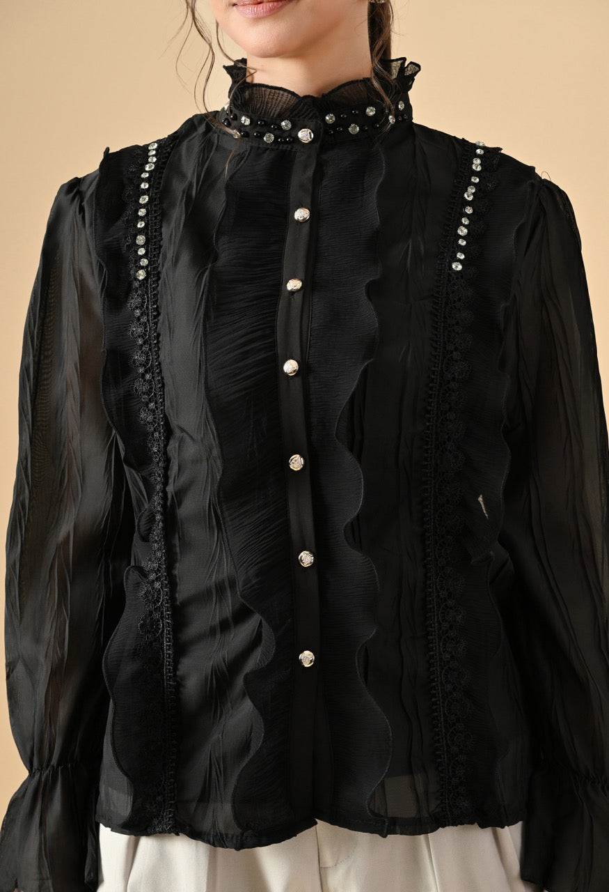 Pankh Clover Ruffle Stone Embellished Shirt