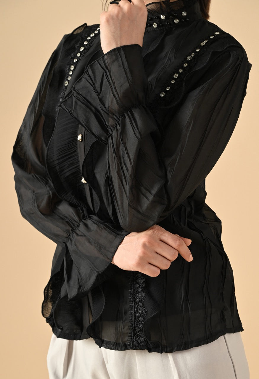 Pankh Clover Ruffle Stone Embellished Shirt