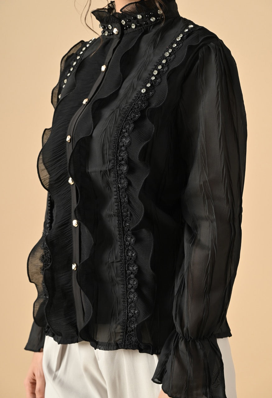 Pankh Clover Ruffle Stone Embellished Shirt