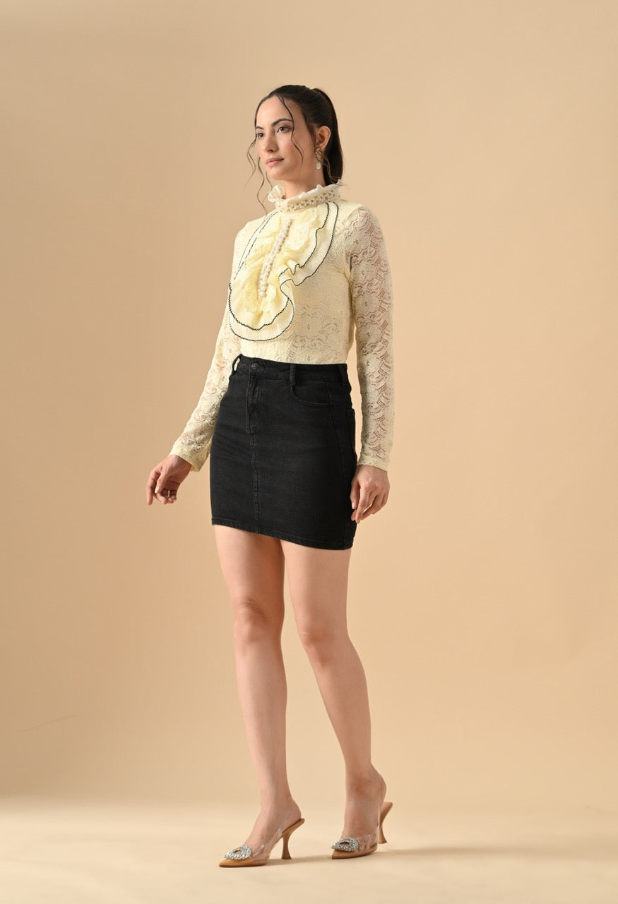 Pankh Nora Neck Pearl Embelished Lace Shirt