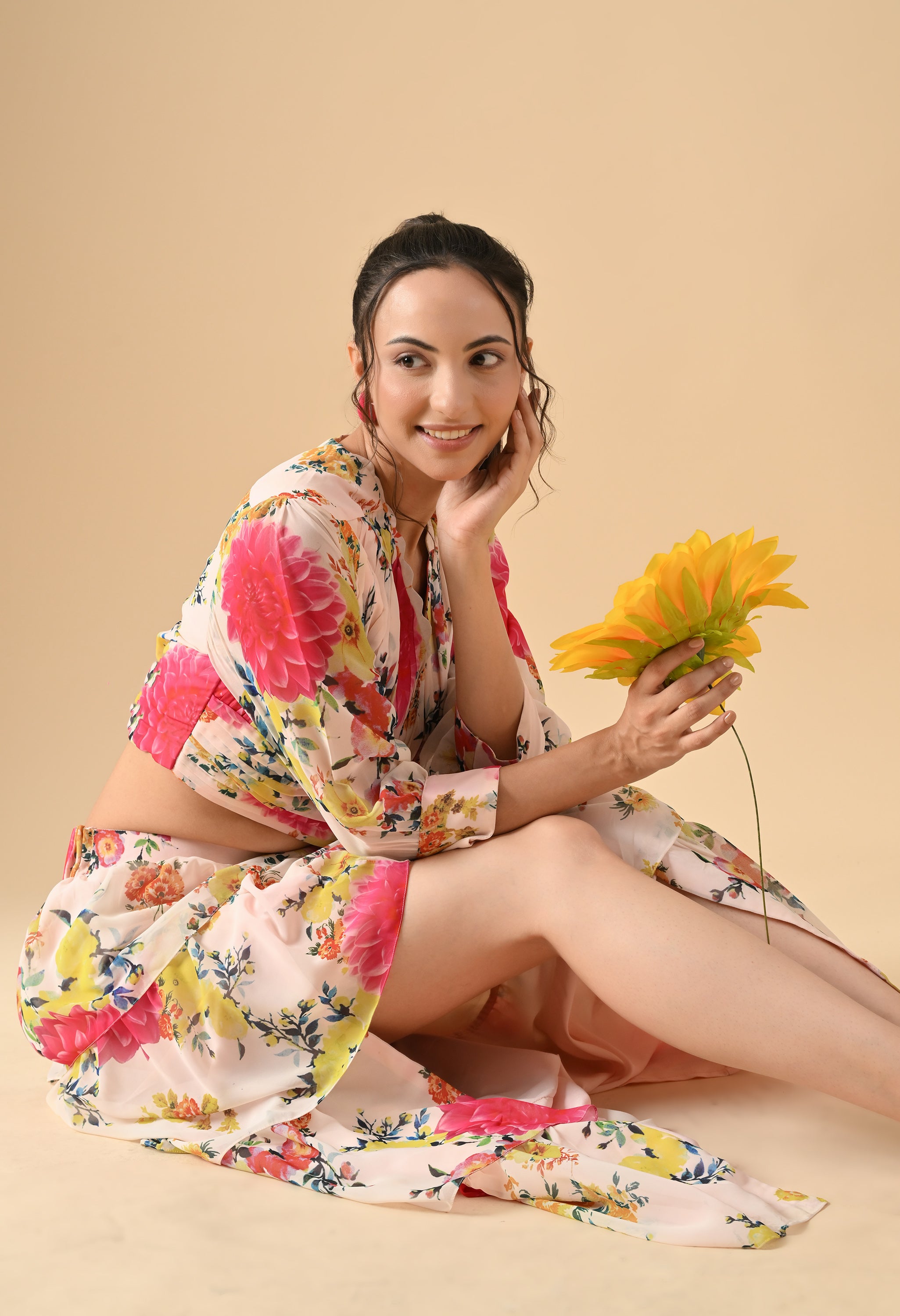 Pankh Wes Floral Printed Top And Slit Ruffle Skirt Set