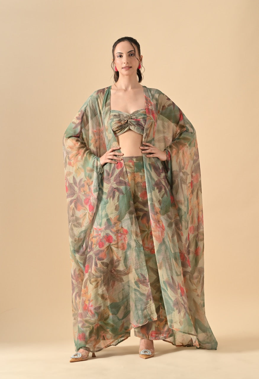 Pankh Hayley Floral Printed 3 Piece Cape Coord Resort Wear Set