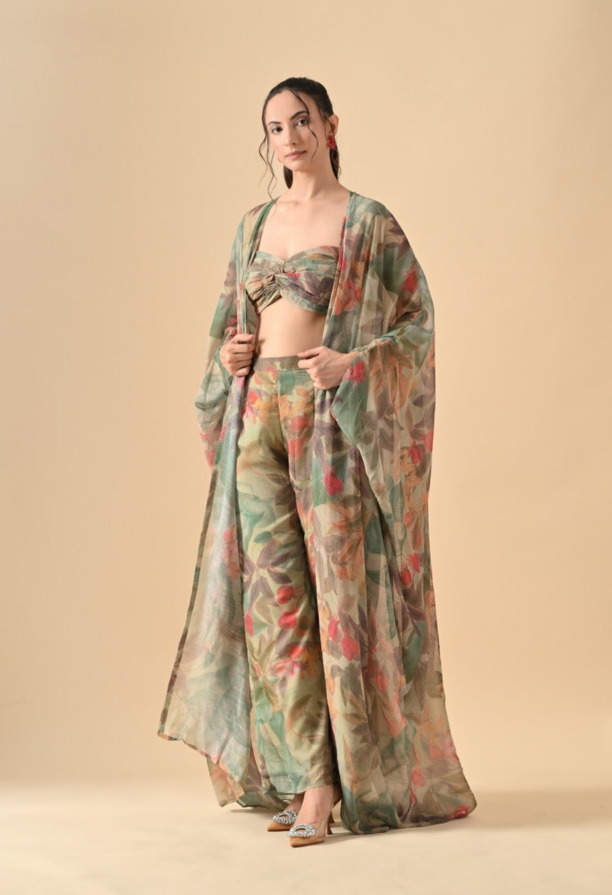 Pankh Hayley Floral Printed 3 Piece Cape Coord Resort Wear Set
