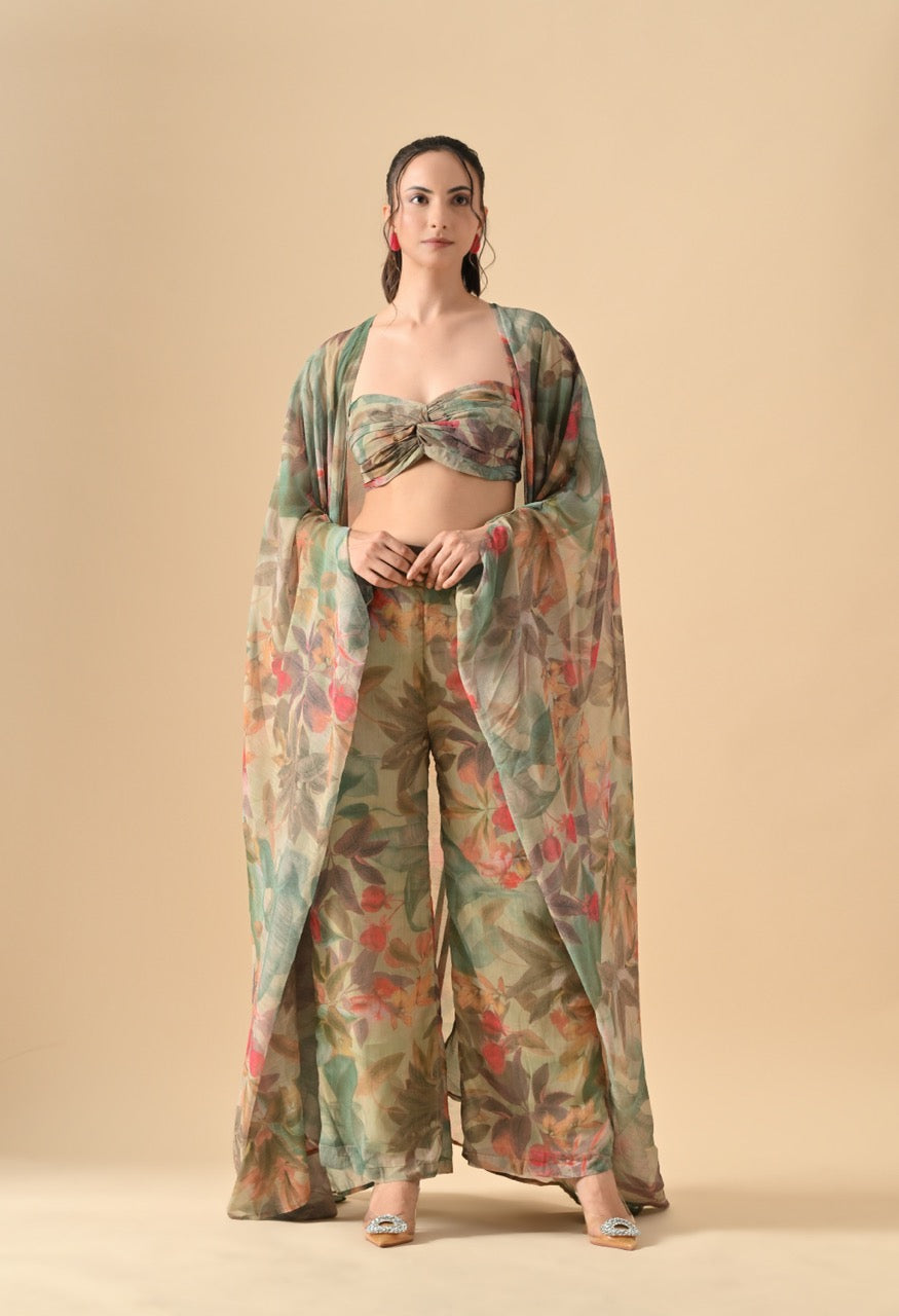 Pankh Hayley Floral Printed 3 Piece Cape Coord Resort Wear Set