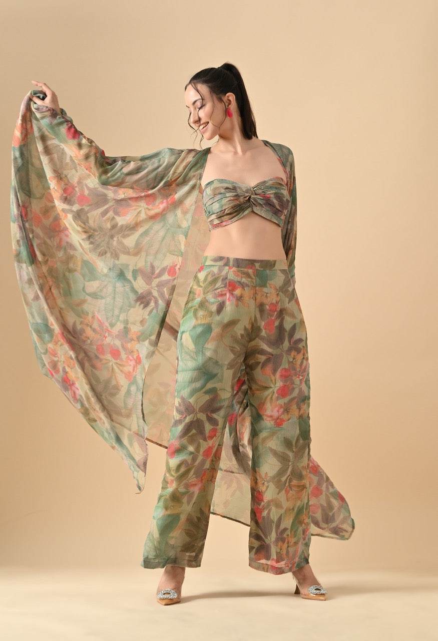 Pankh Hayley Floral Printed 3 Piece Cape Coord Resort Wear Set