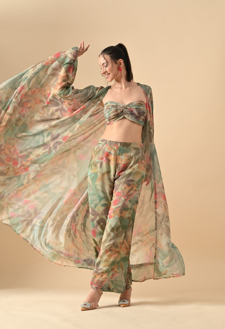 Pankh Hayley Floral Printed 3 Piece Cape Coord Resort Wear Set