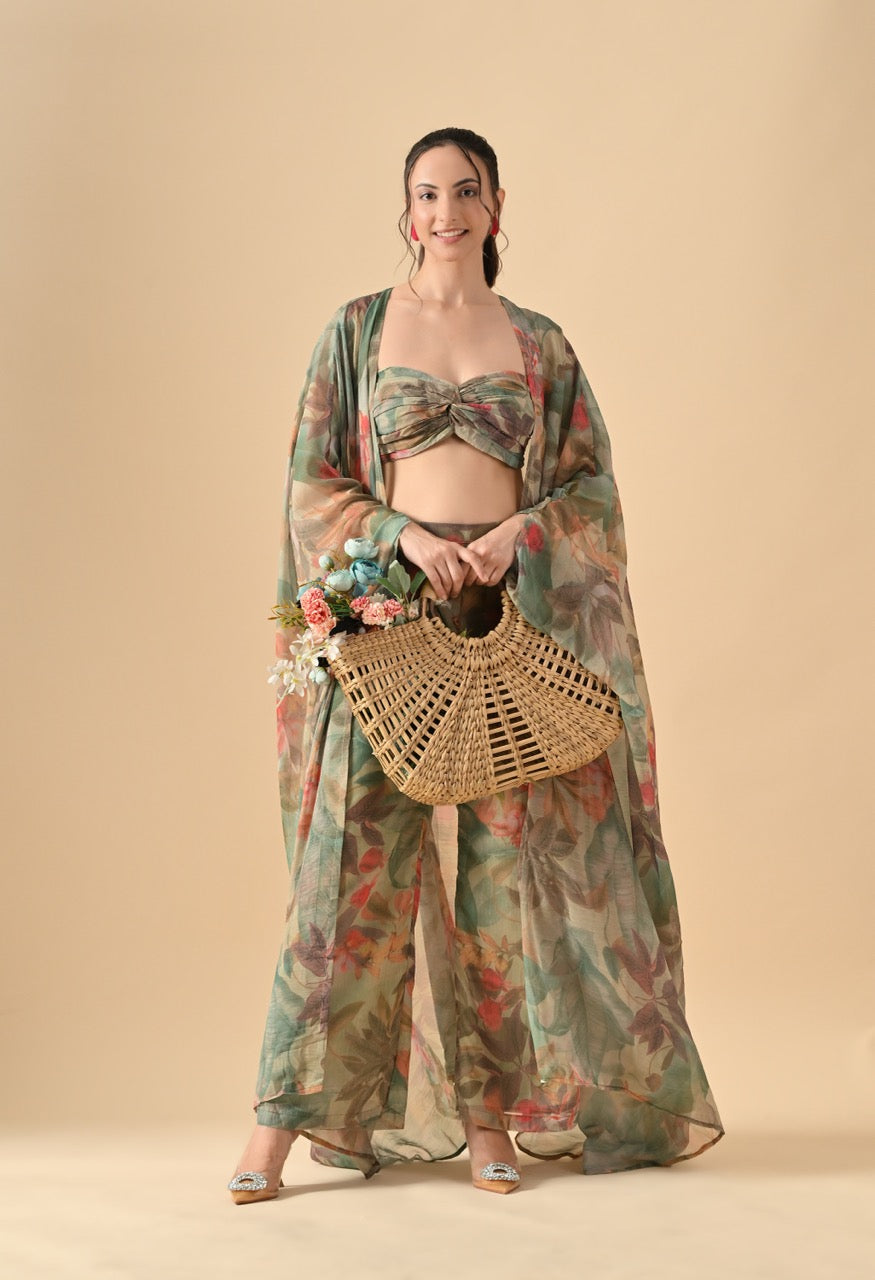 Pankh Hayley Floral Printed 3 Piece Cape Coord Resort Wear Set