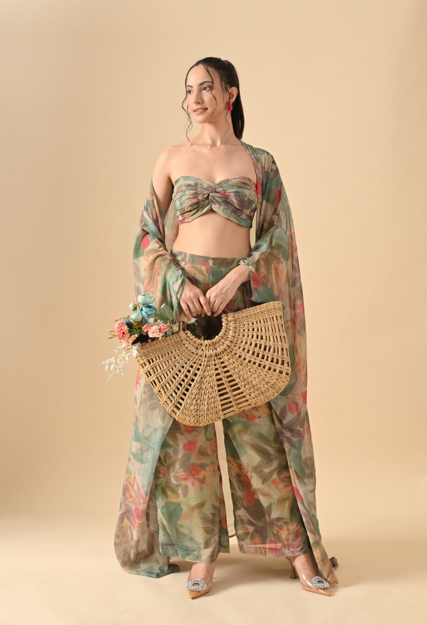 Pankh Hayley Floral Printed 3 Piece Cape Coord Resort Wear Set