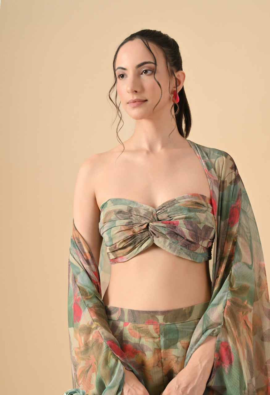 Pankh Hayley Floral Printed 3 Piece Cape Coord Resort Wear Set