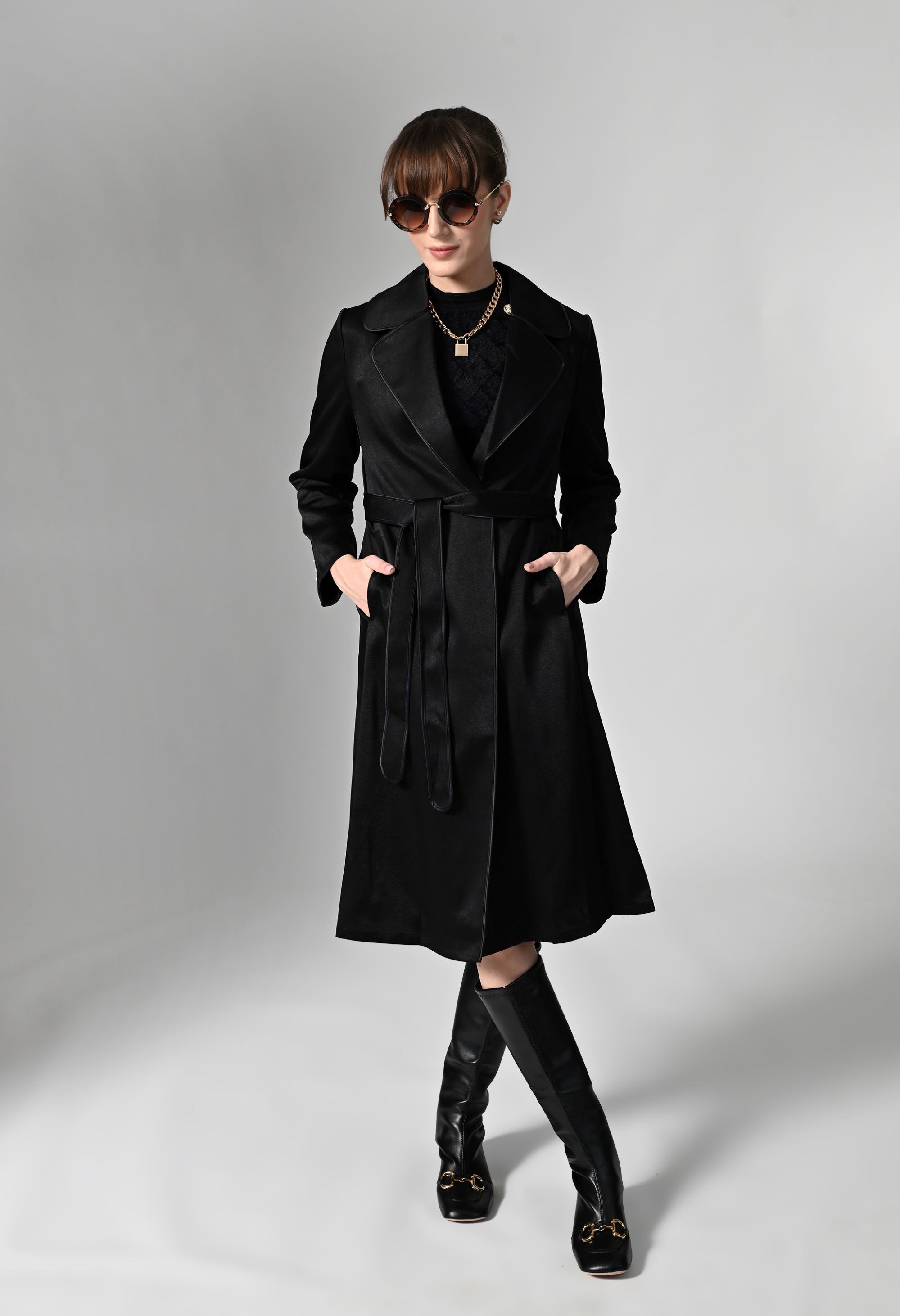 Pankh Perky Luxury Suede Blazer Overcoat With Detachable Scarf