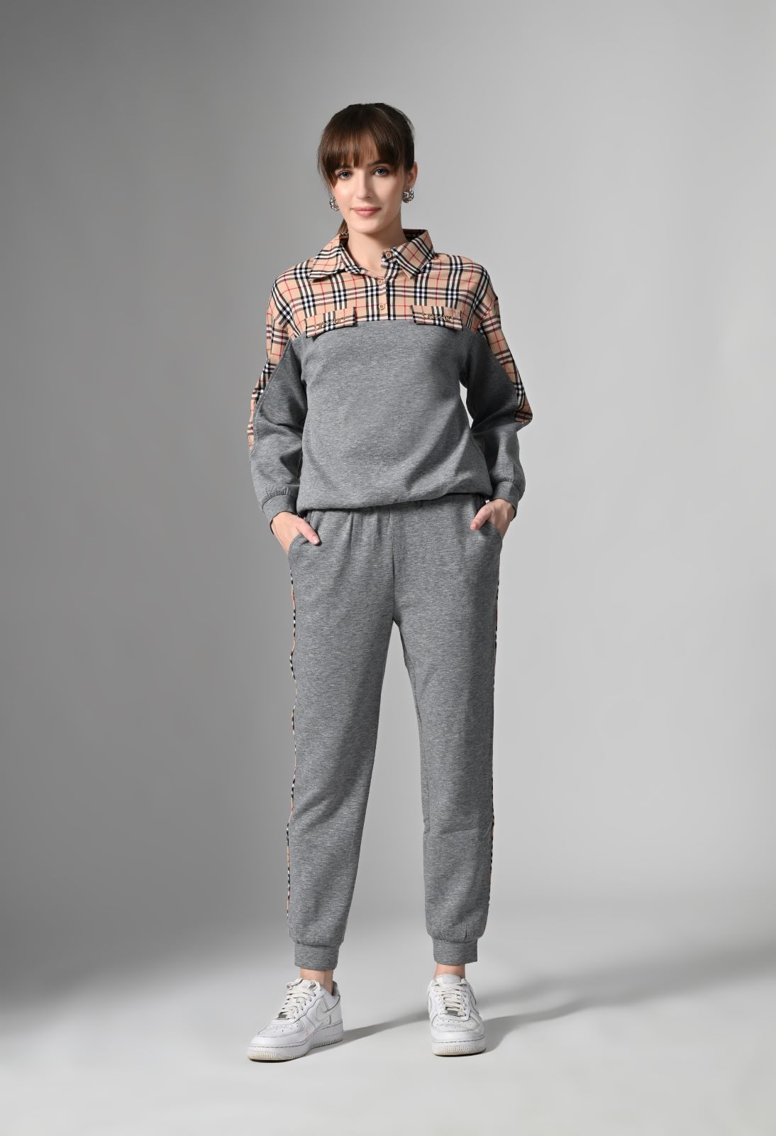 Pankh Norway Luxe High Quality Plaid Tracksuit Travel Coord Set