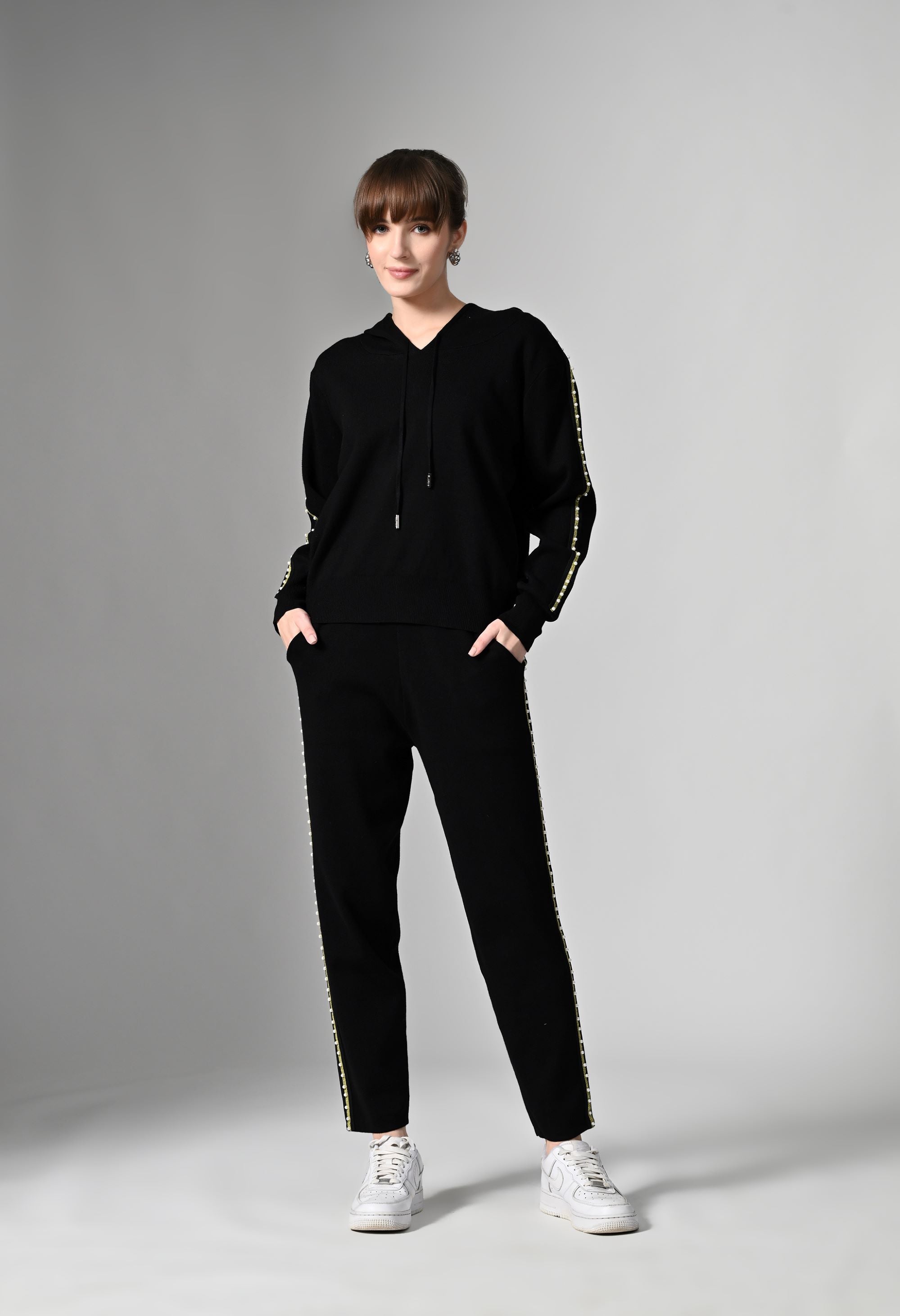 Pankh Glee Pearl Embelished Hoodie & Jogger Coord Set