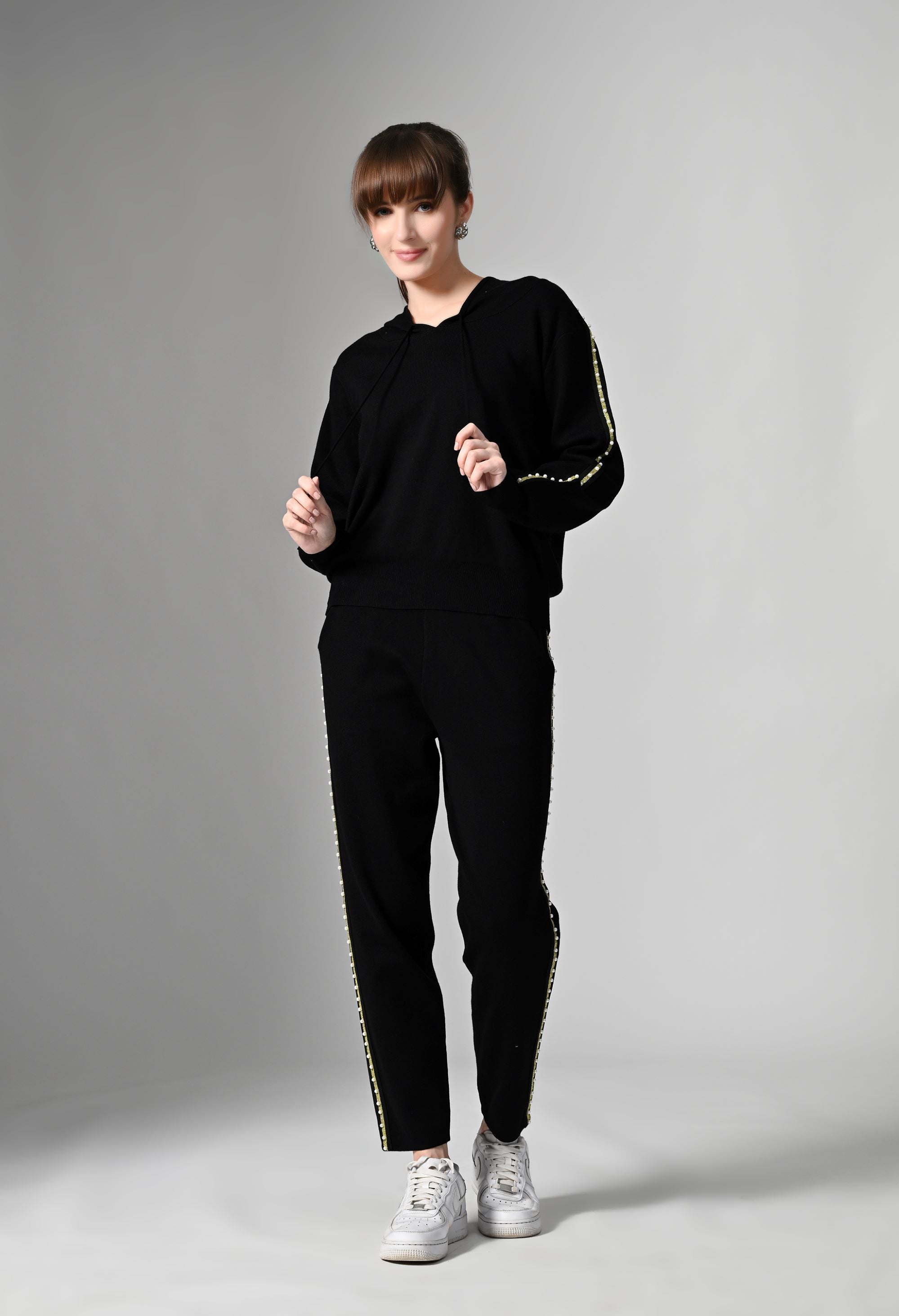 Pankh Glee Pearl Embelished Hoodie & Jogger Coord Set