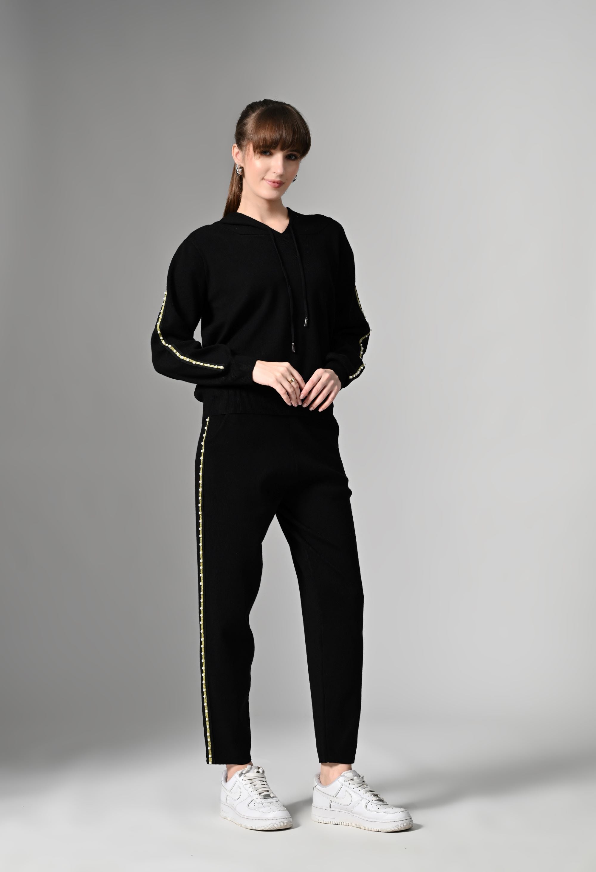 Pankh Glee Pearl Embelished Hoodie & Jogger Coord Set