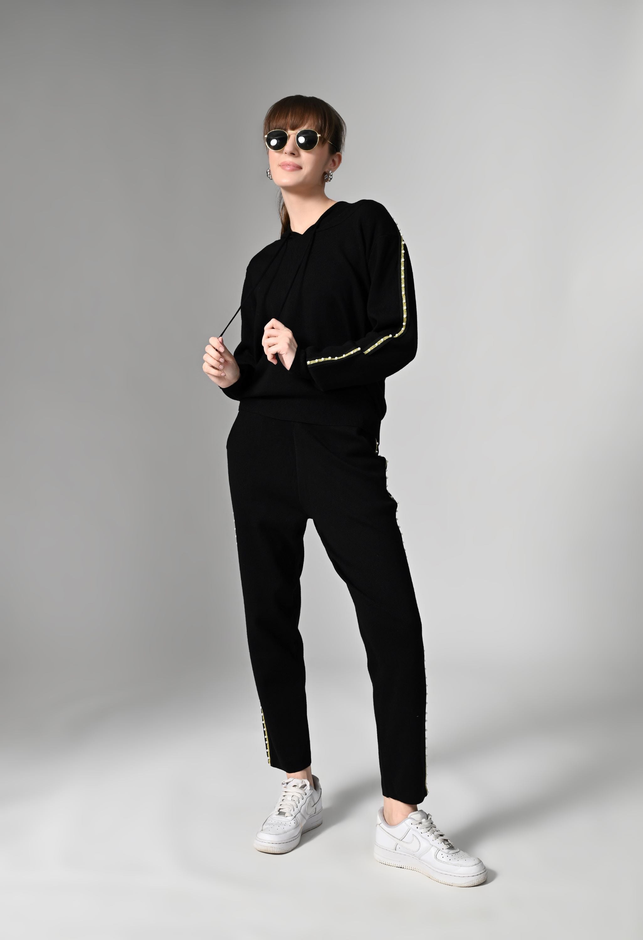 Pankh Glee Pearl Embelished Hoodie & Jogger Coord Set