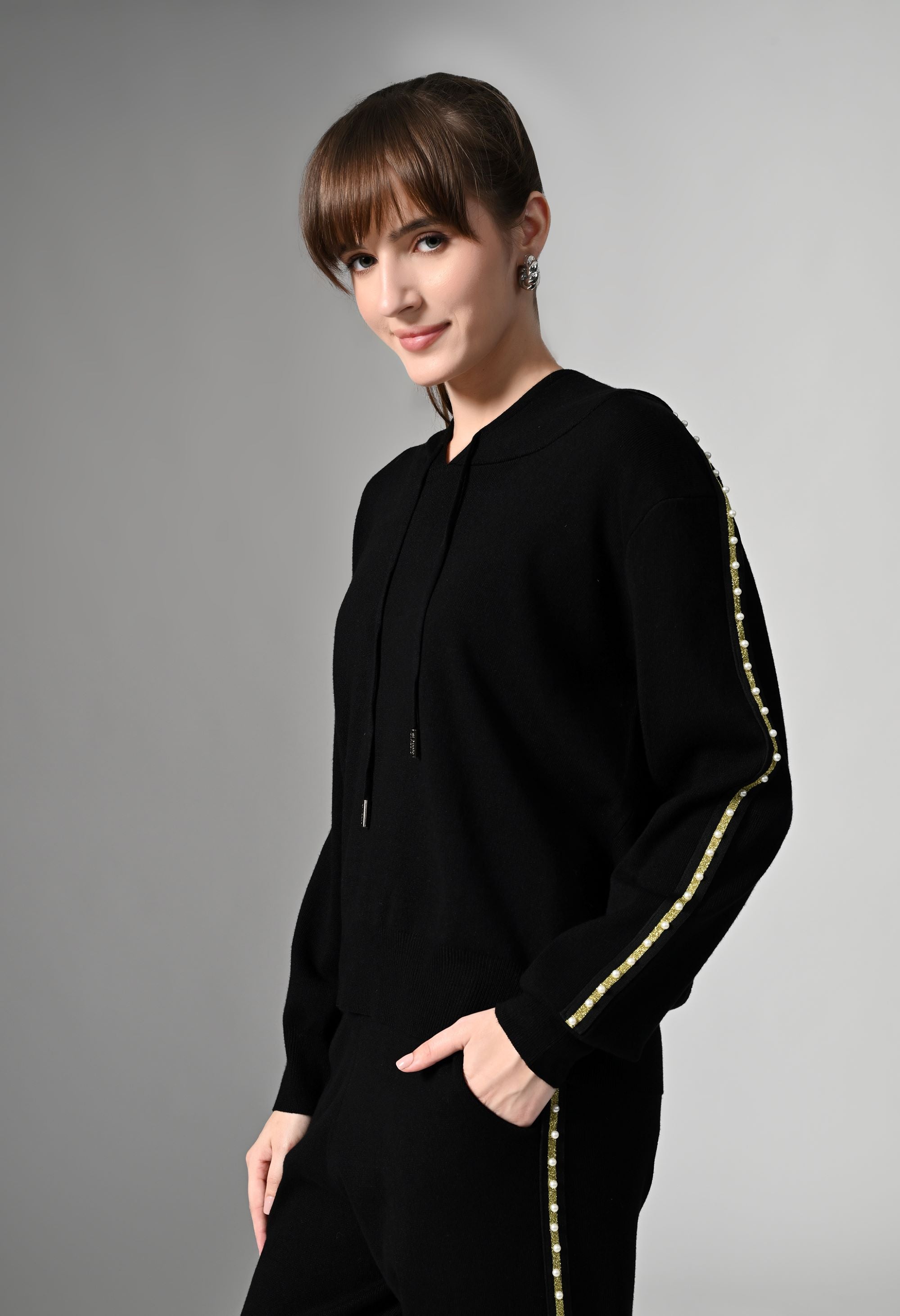 Pankh Glee Pearl Embelished Hoodie & Jogger Coord Set