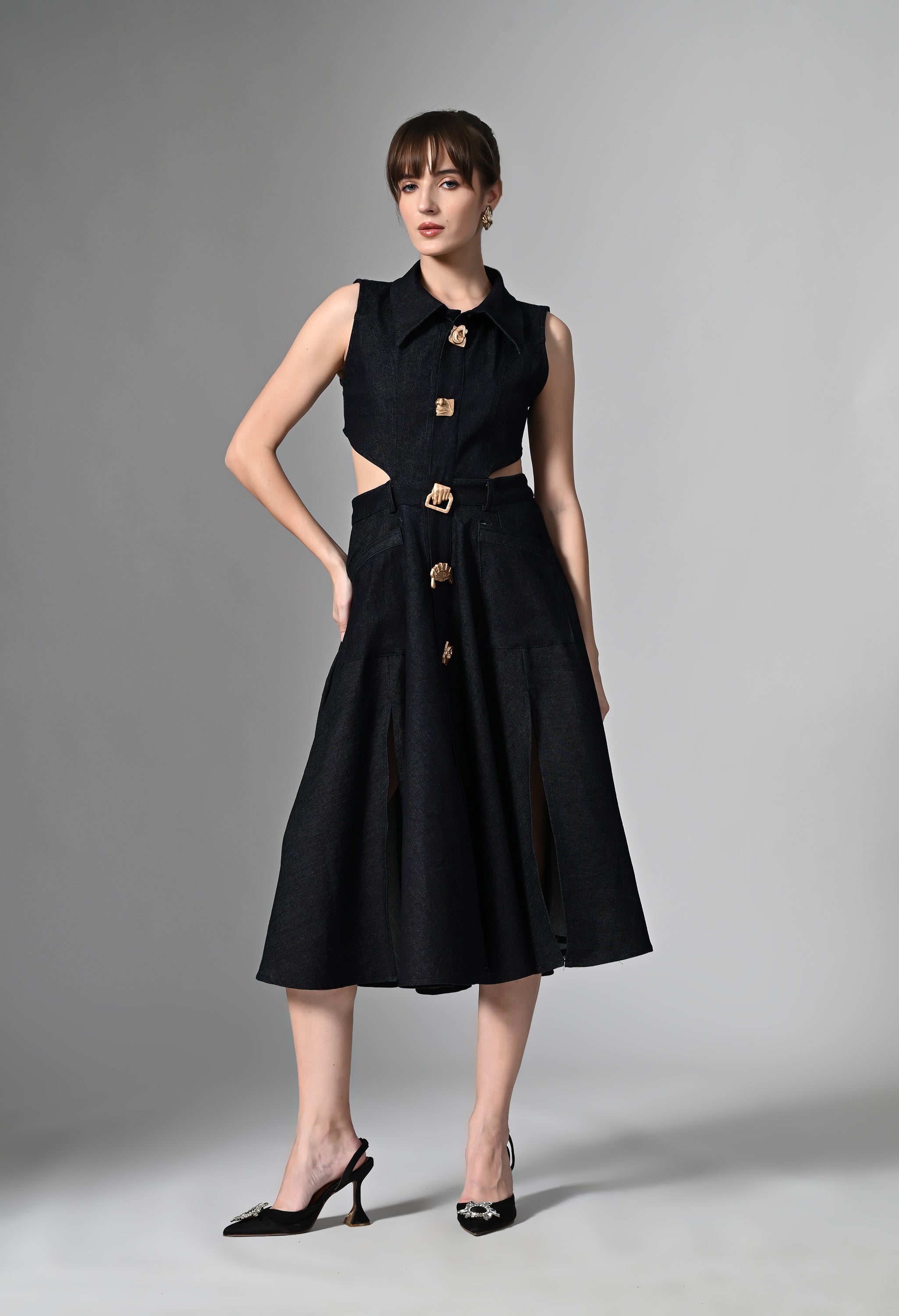 Pankh Lapel Maxi Dress with Face Metal Buttons