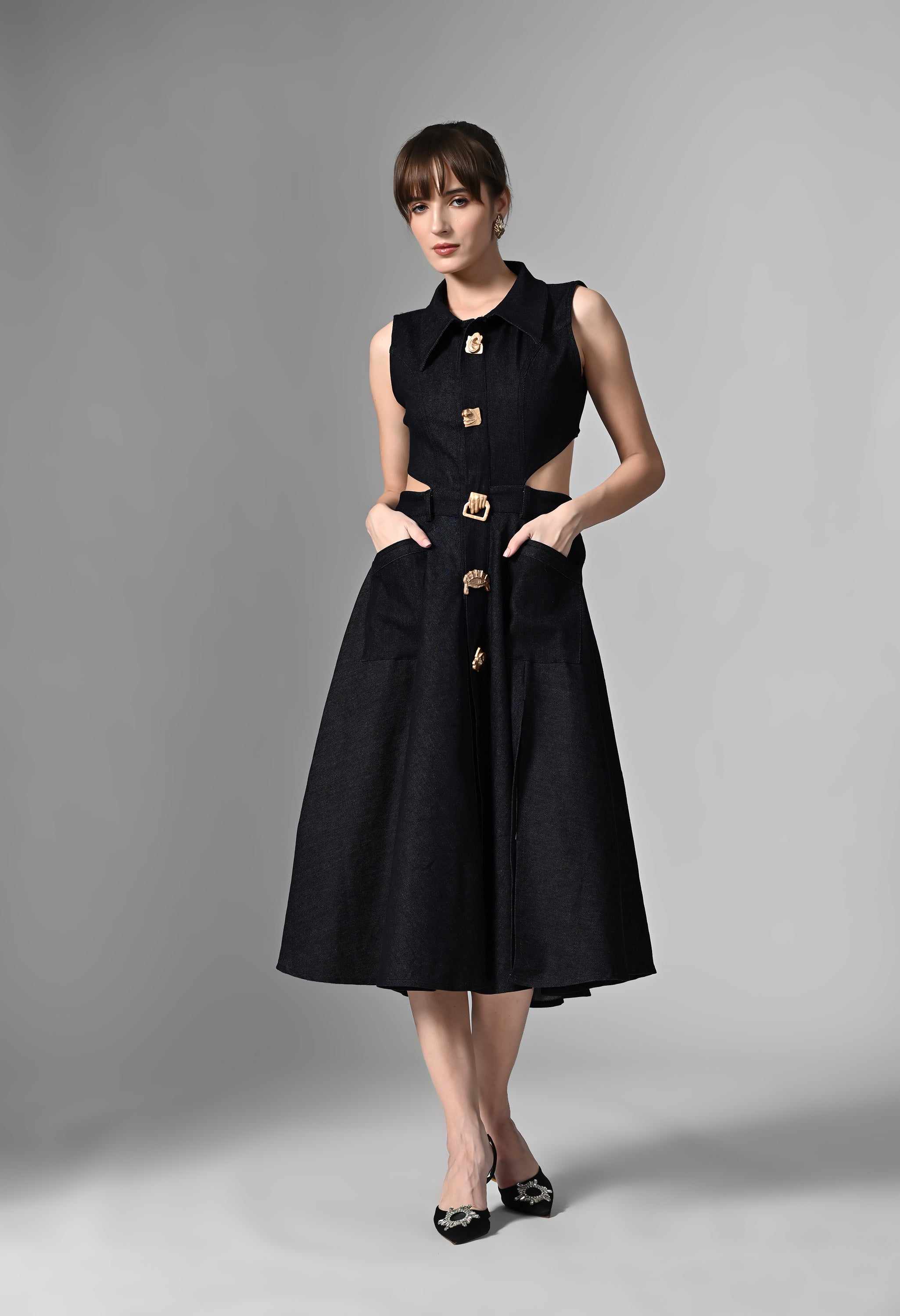 Pankh Lapel Maxi Dress with Face Metal Buttons