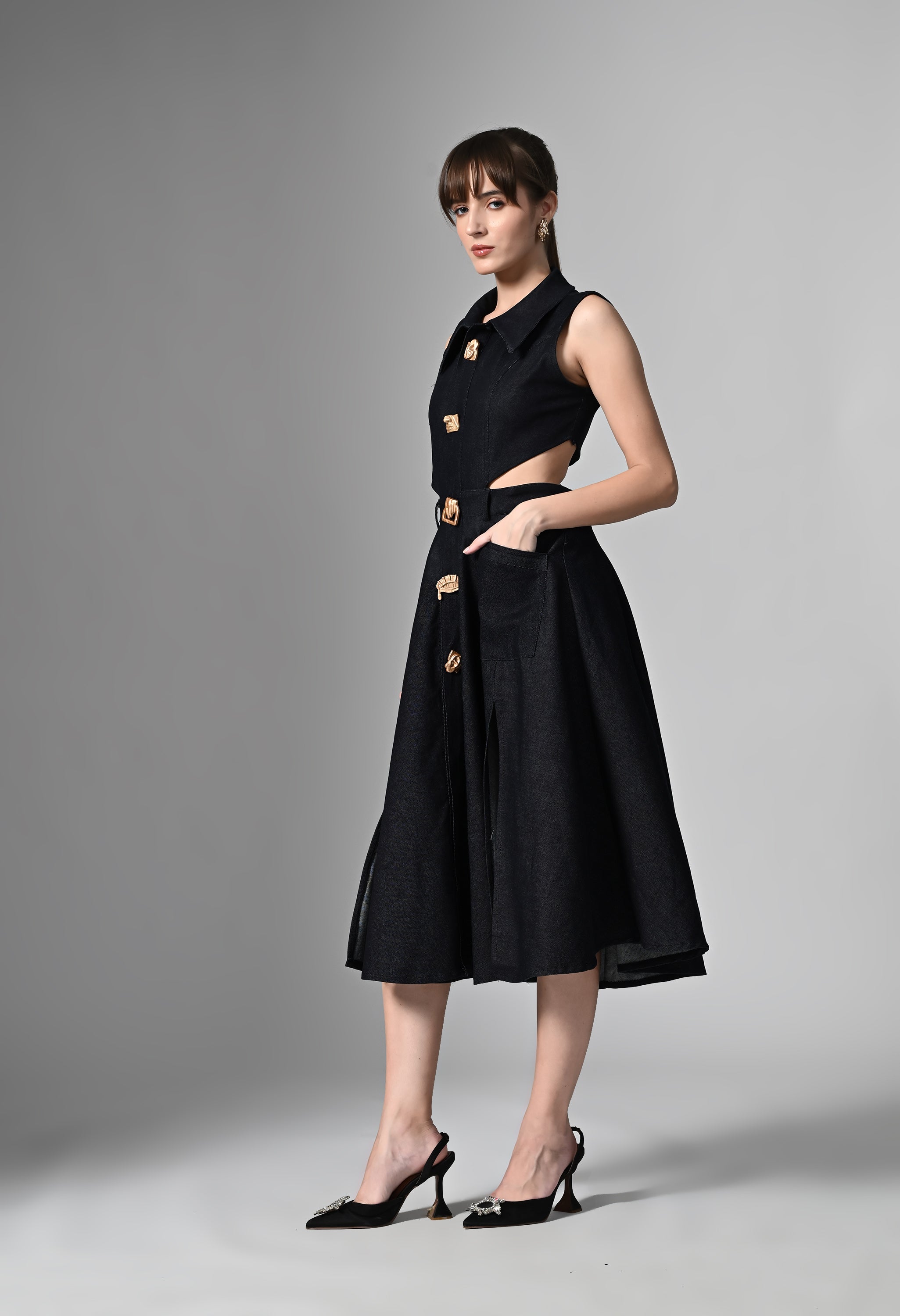 Pankh Lapel Maxi Dress with Face Metal Buttons