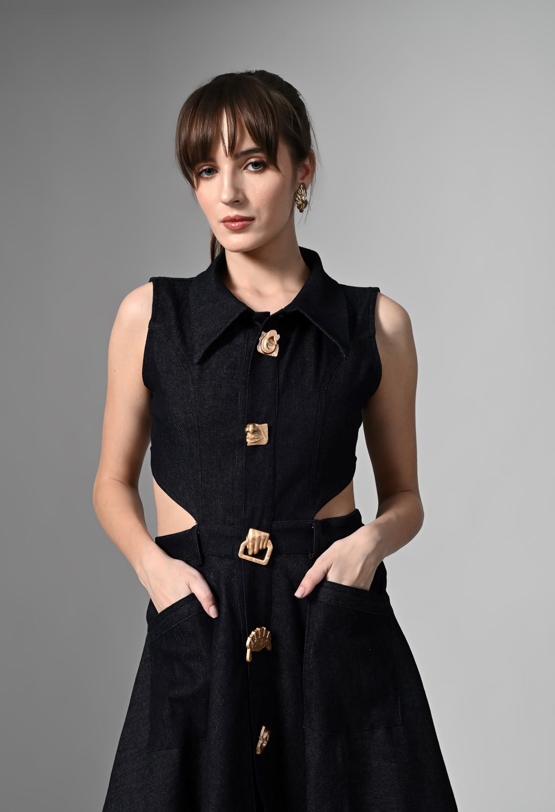 Pankh Lapel Maxi Dress with Face Metal Buttons