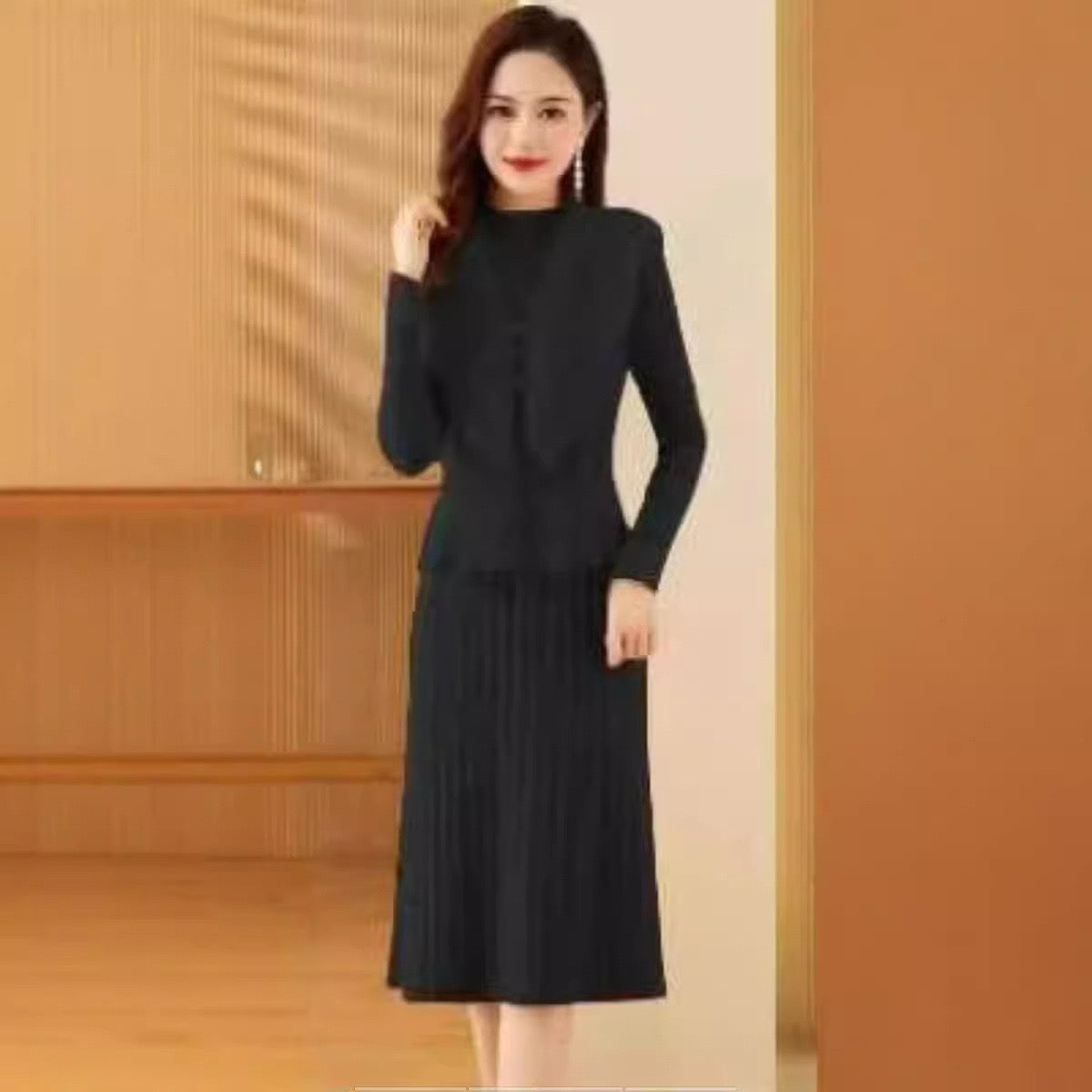 Pankh Leveda Wool Dress and Fur Collar Jacket Set