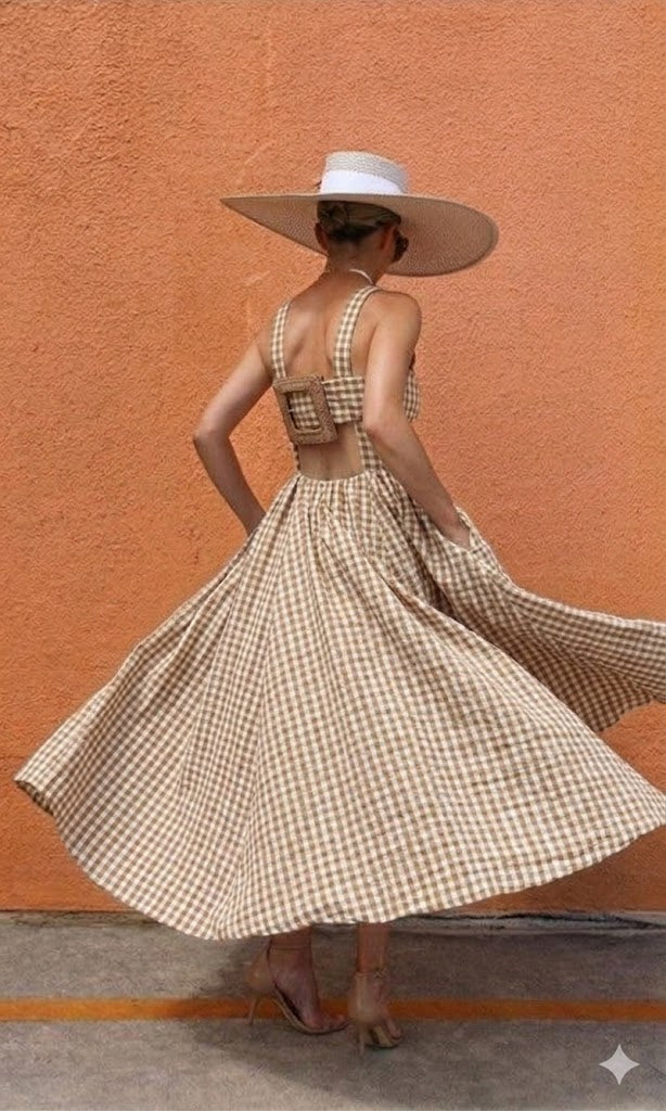 Pankh Dawel Cotton Gingham Back Buckle Maxi (back buckle will be different)