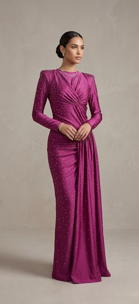 Pankh kisso Party Wear Stone Embellished Drape Style Maxi Dress