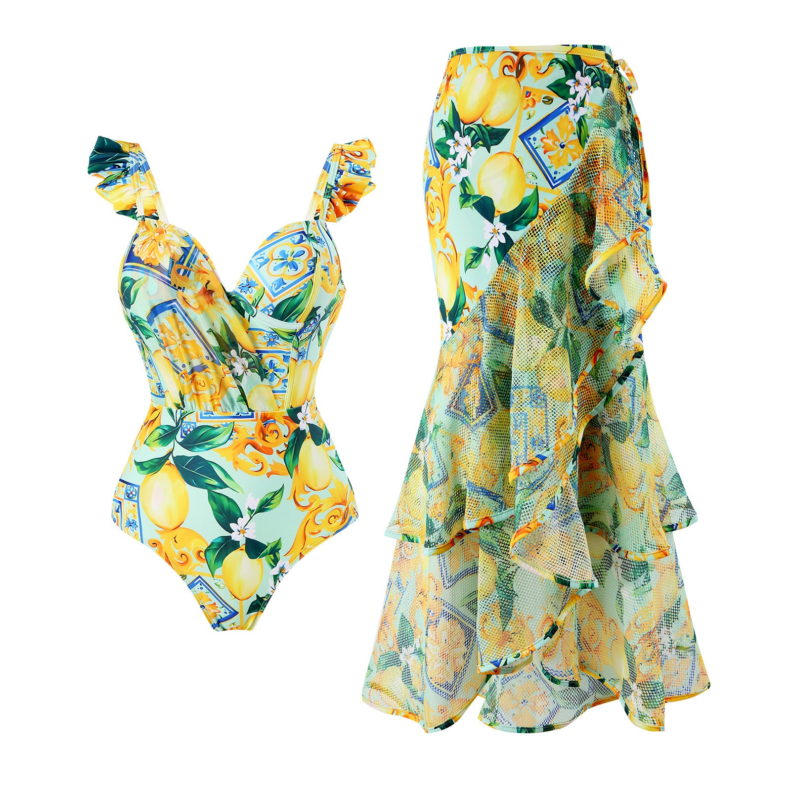 Pankh Siron High Fashion padded Monokini and Sarong Skirt Set
