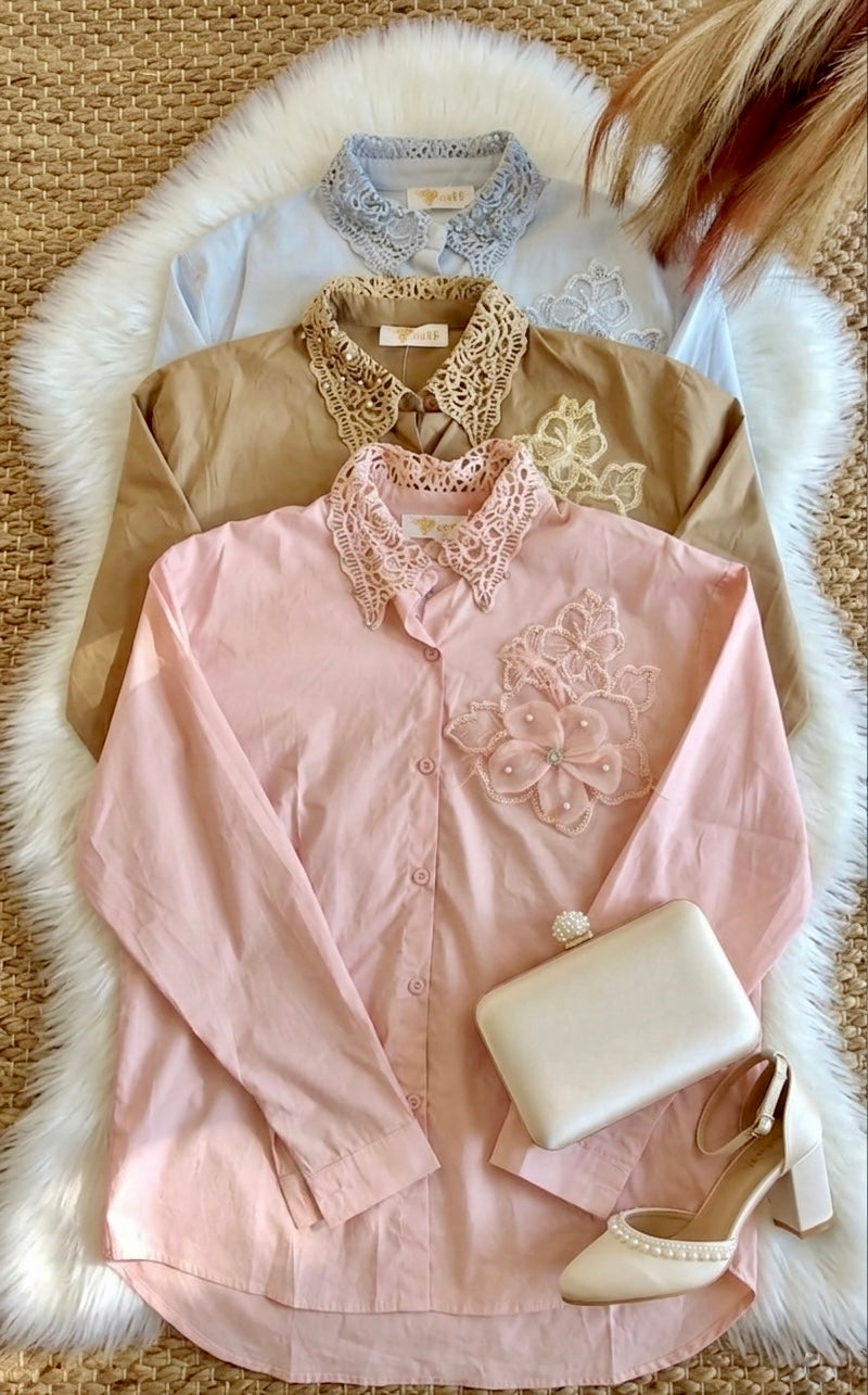 Pankh Aira Long Sleeve Cotton Elegant Shirt With Fur & Flower Patch