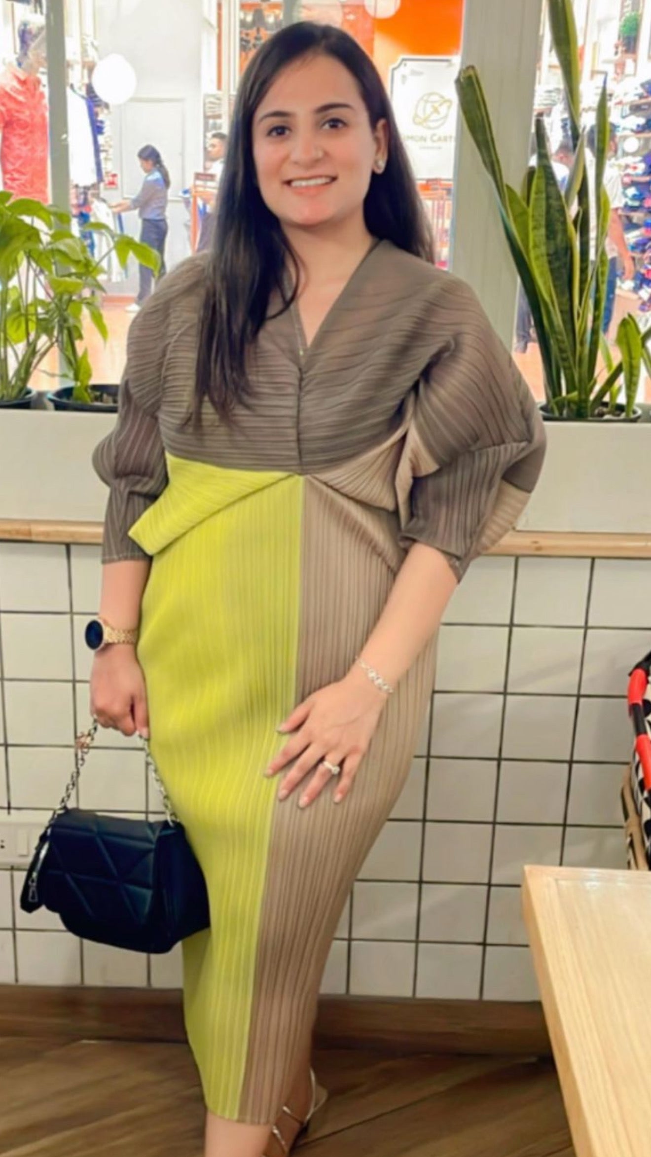 Pankh Melissa Pleated Lantern Bat Sleeve Maxi Dress
