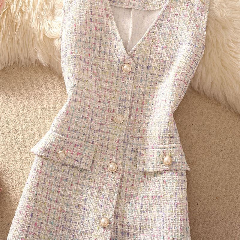 Pankh Kira Bow Tie Shirt & Multicolor Tweed Dress Set