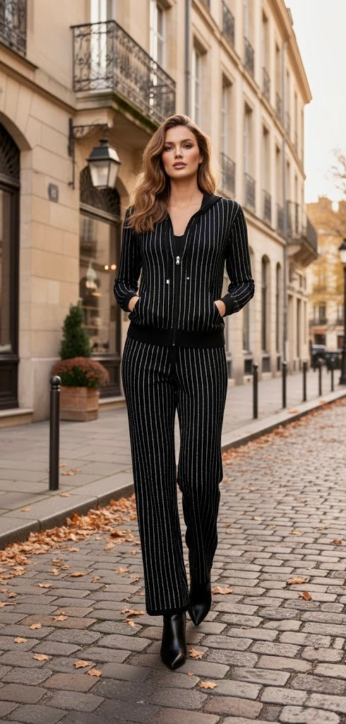 Pankh Vibly Rhinestone Embelished Winter Zipper Jacket and Pant Coord Set