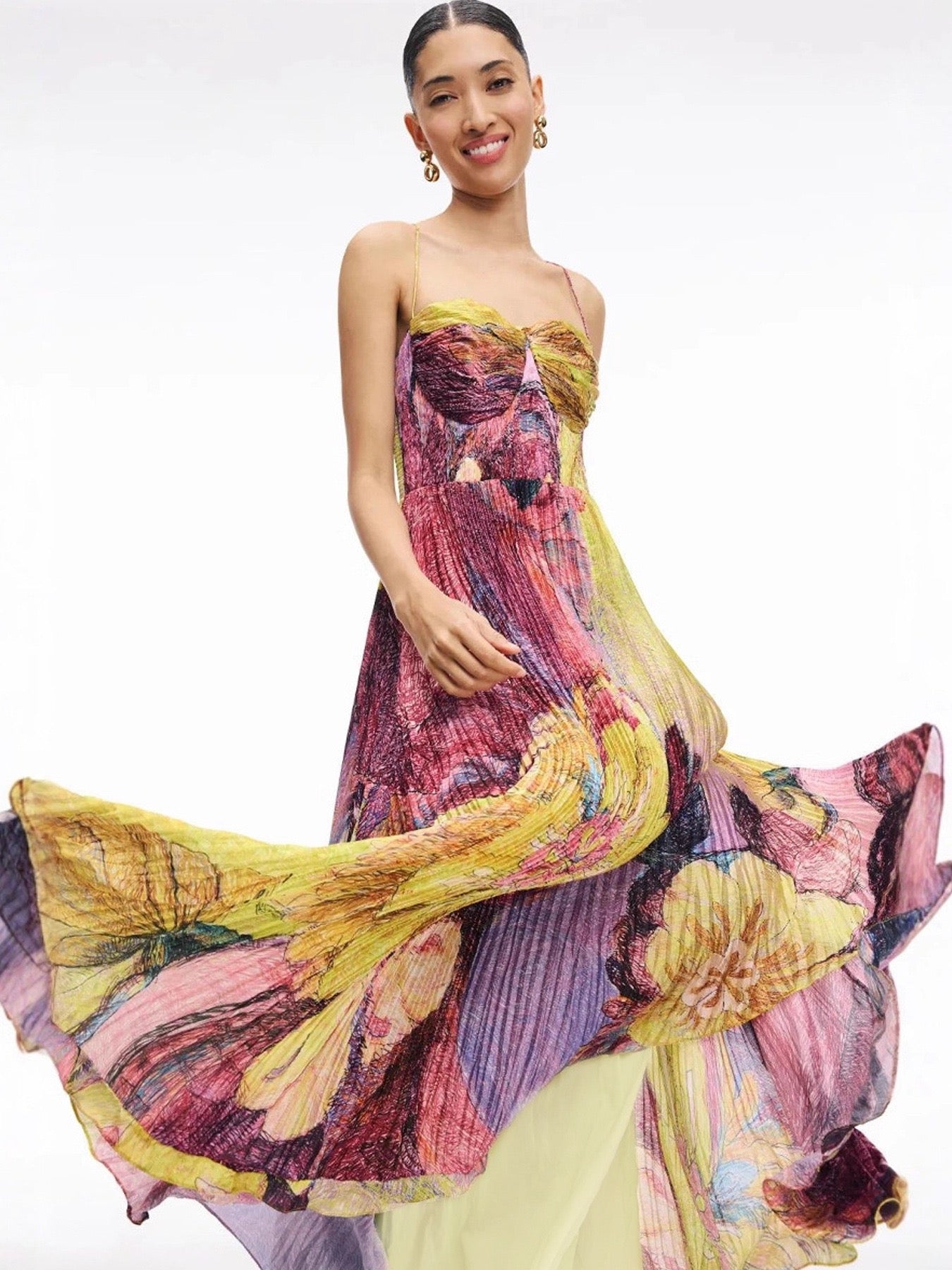 Pankh Miriam Multicolored Ikat Print Pleated Maxi Dress