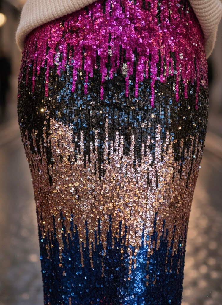 Pankh Custom Made Shella Multi-Color Sequin Formal Skirt