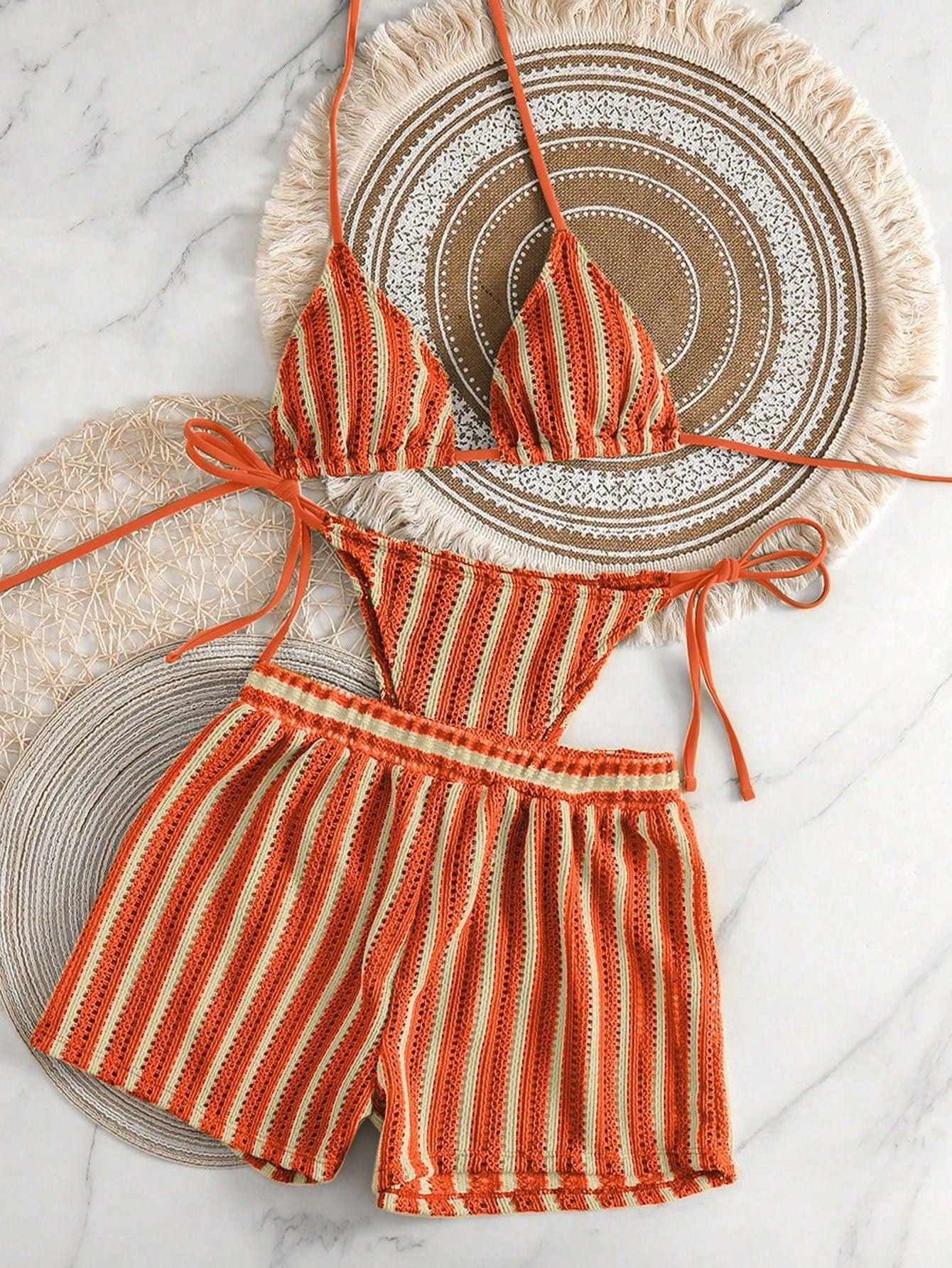 Pankh Crody Crochet Bikini & Shorts Set