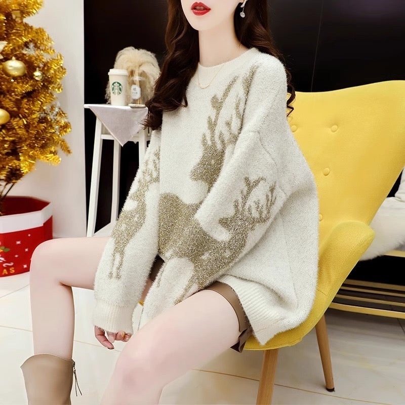 Pankh Reindeer Christmas Holiday Shimmer Sweater