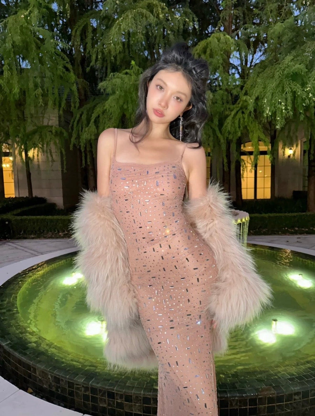 Pankh Slater Rhinestone Embelished Bodycon Maxi Party Wear Dress