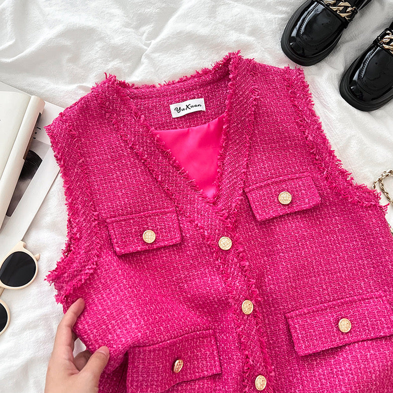 Pankh Ronnie Sleeveless Tweed Blazer Jacket