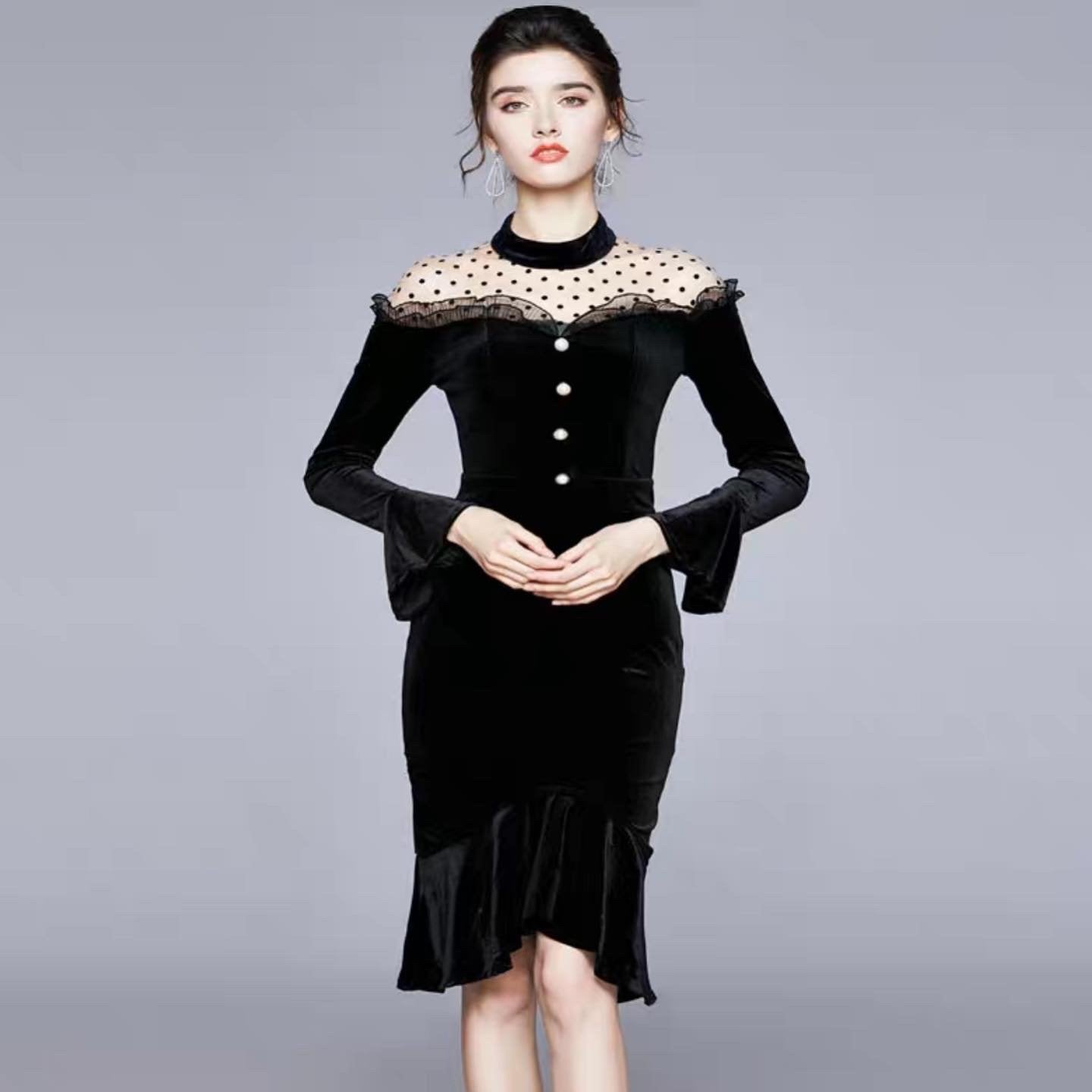 Pankh Alsha Velvet Sheer Shoulder Party Wear Dress