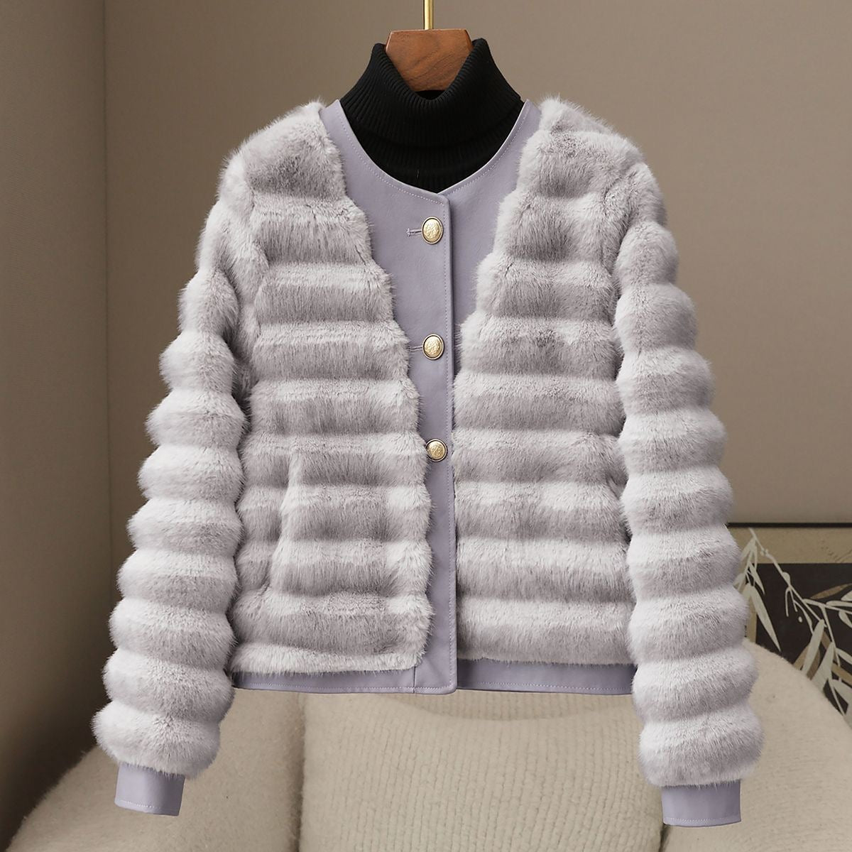 Pankh Mochiato Fur And Leather Luxe Party Wear Winter Jacket