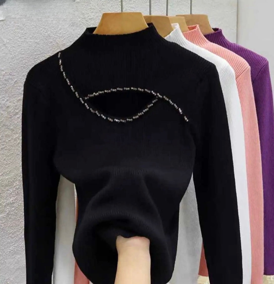 Pankh Ira Stylish Stone Embellished Neck Knit Wool Party Pullover Top