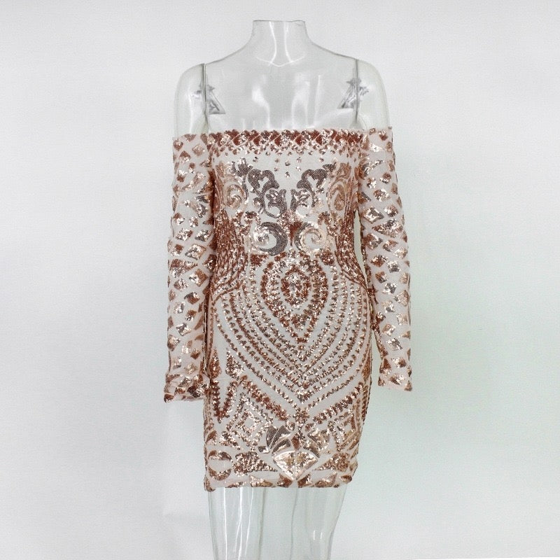 Pankh Yuri Sequin And Fur Luxe Party Short Dress