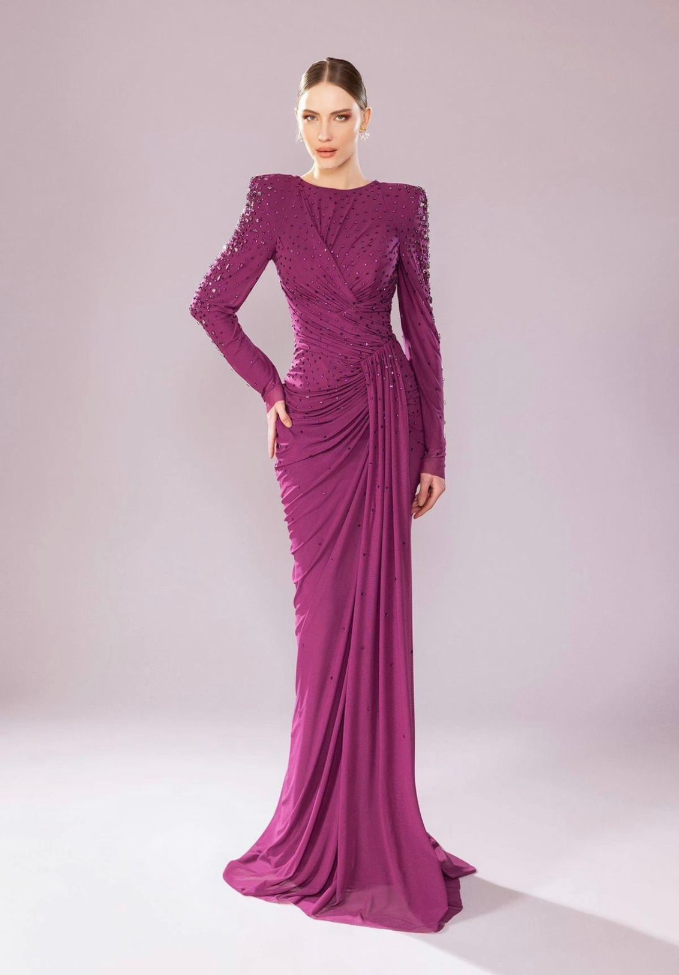 Pankh kisso Party Wear Stone Embellished Drape Style Maxi Dress