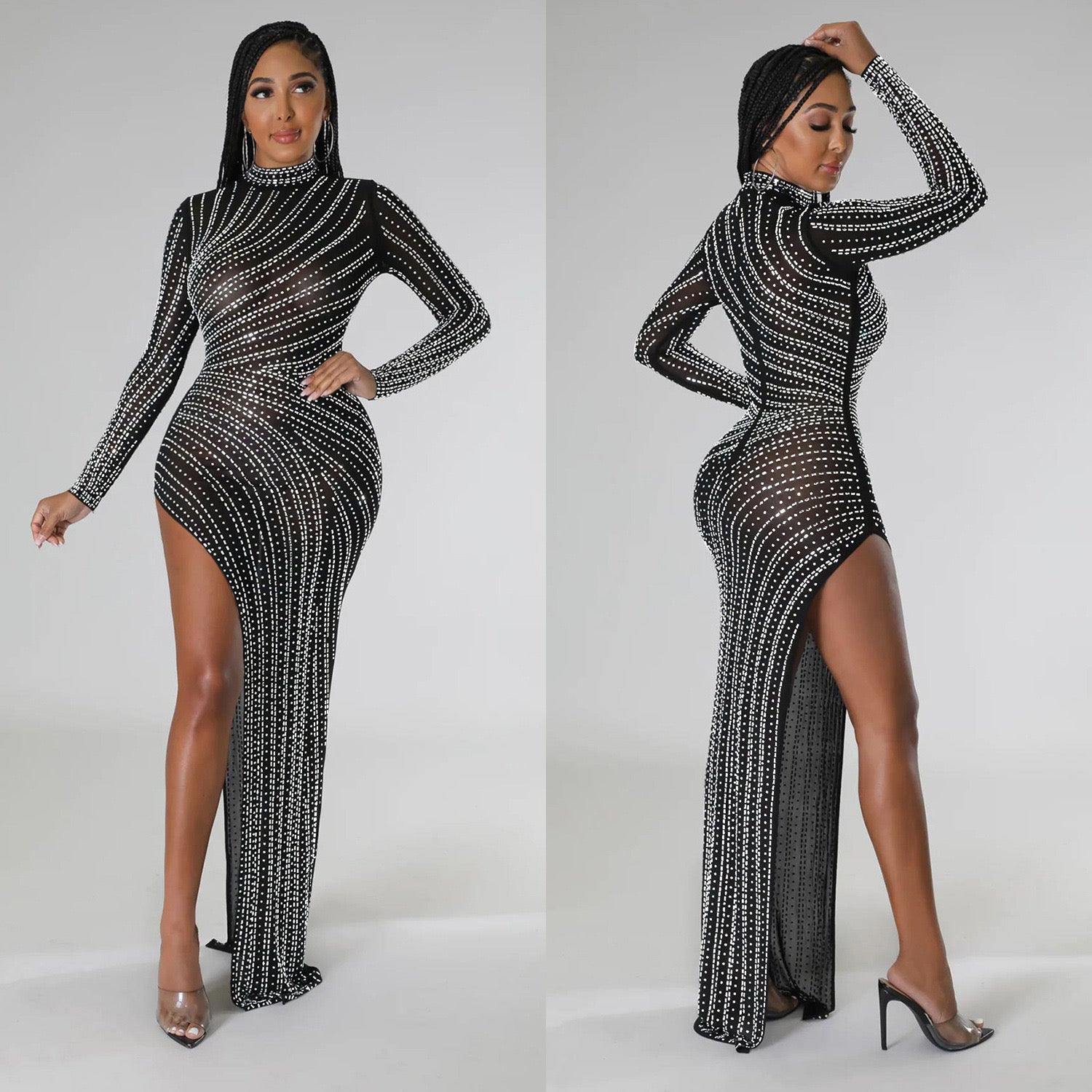 Pankh Ridley Sheer Stone Embellished Party Dress