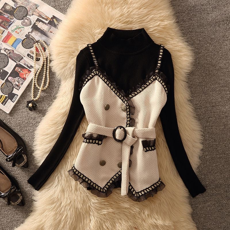 Pankh Rolce Woolen High Fashion Jacket and Knit Top Set