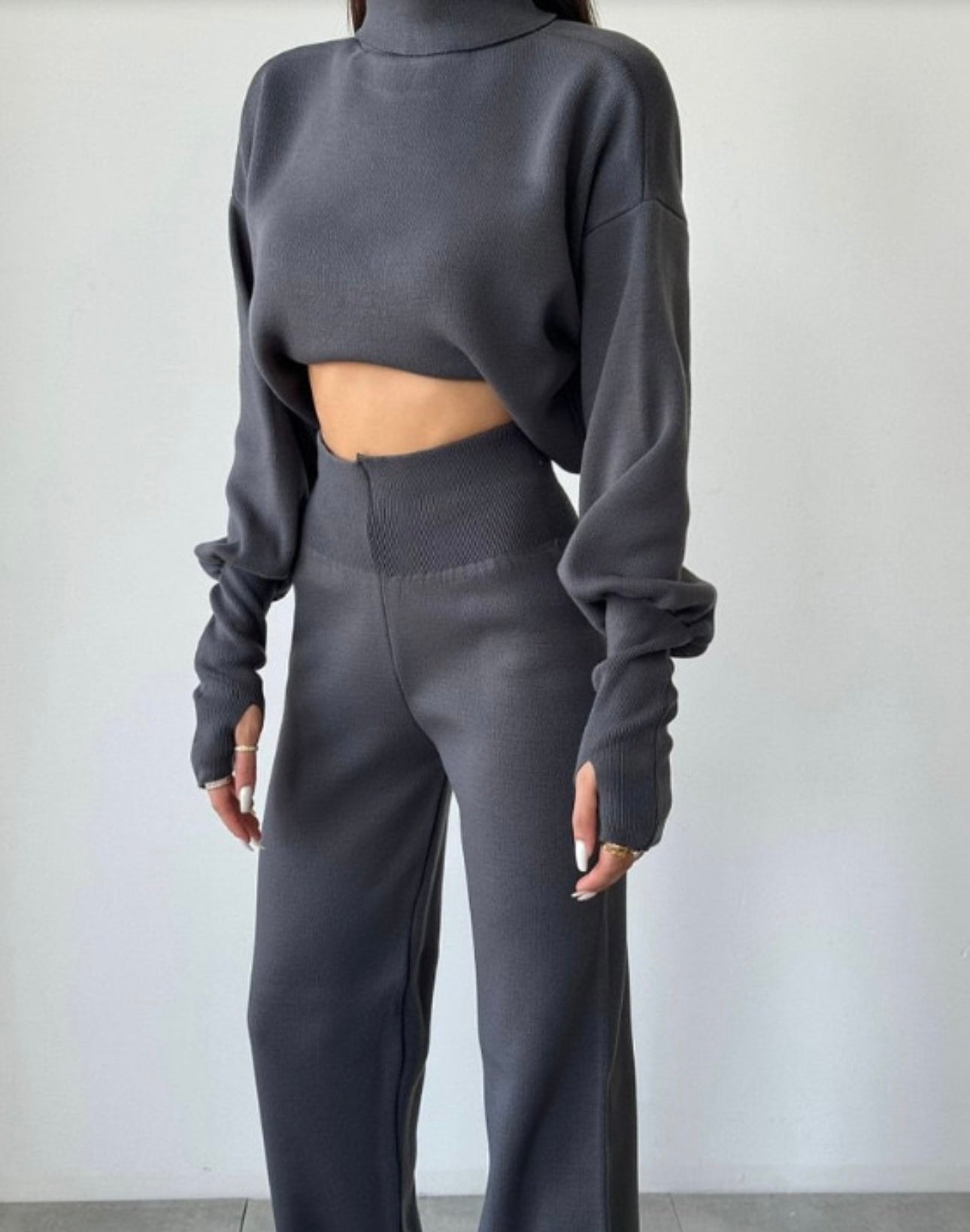 Pankh Davis Luxury Cashmere Wool Crop Top & High Waist Pant Coord