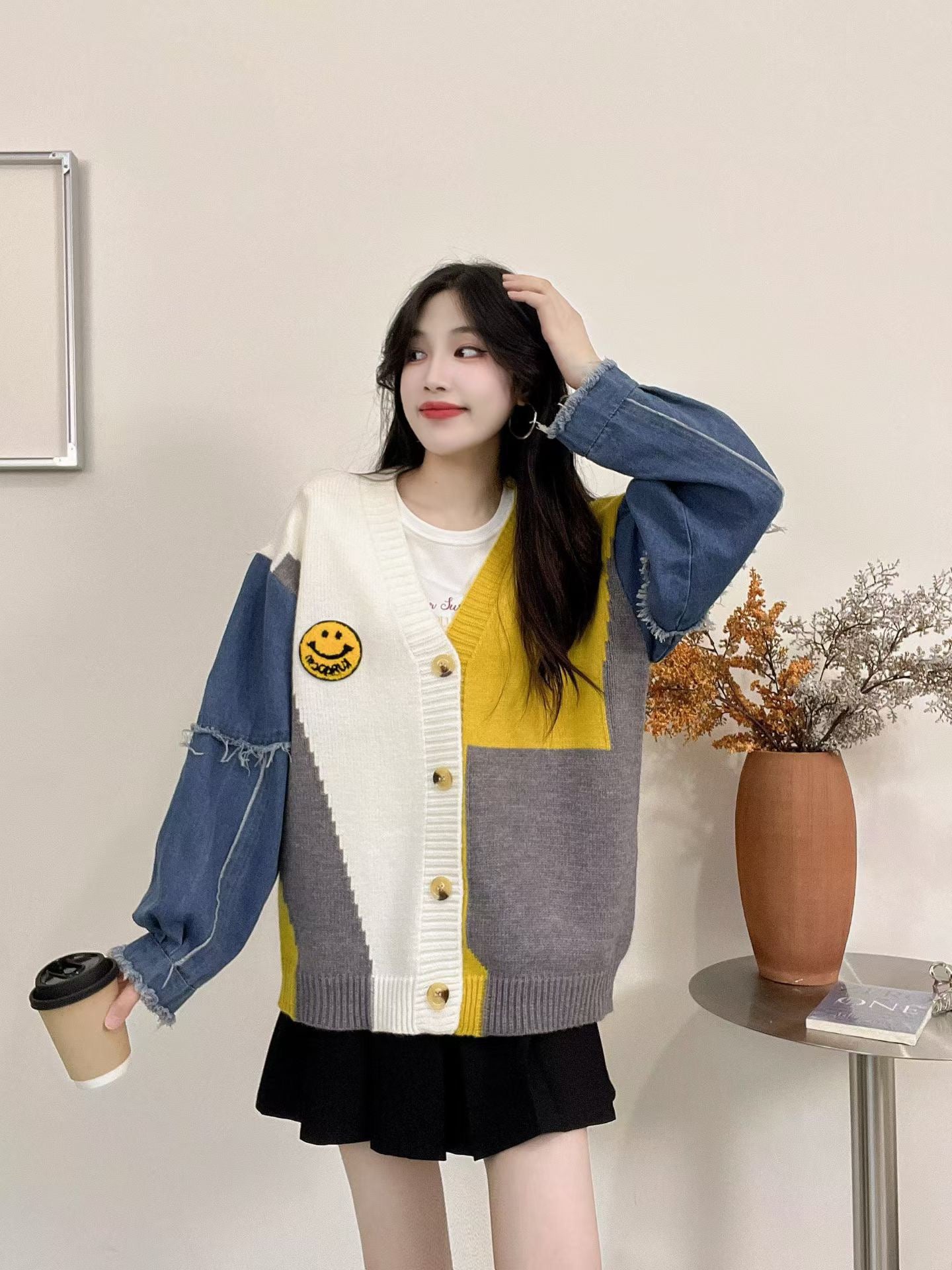 Pankh Musel Oversized Woolen And Denim Sweater Jacket