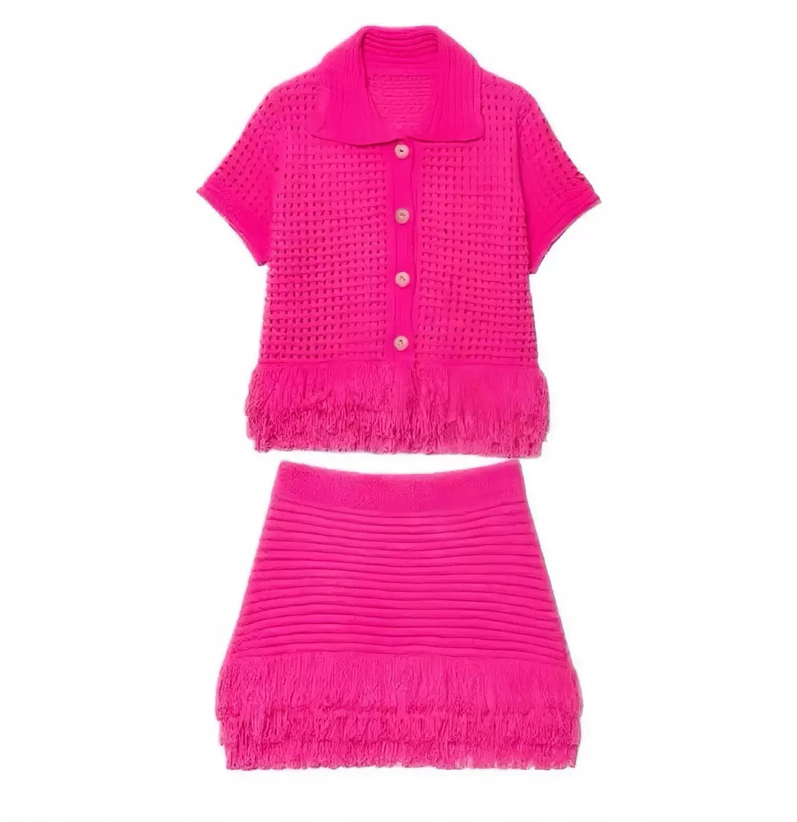 Pankh Lake Crochet And Tassel Shirt and Skirt Coord Set