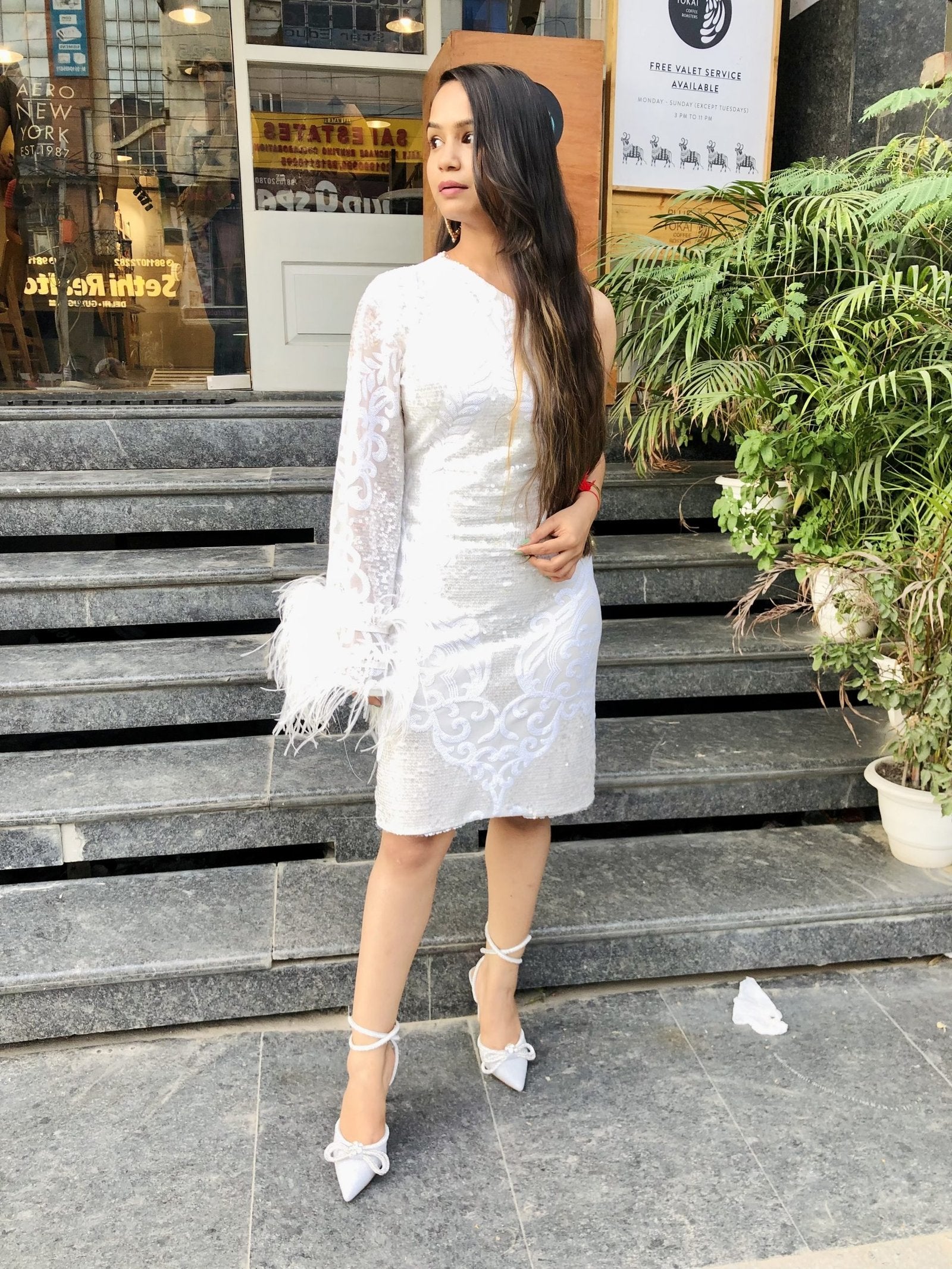 Pankh Customised Alisha One Off-shoulder Fur & Sequin Dress