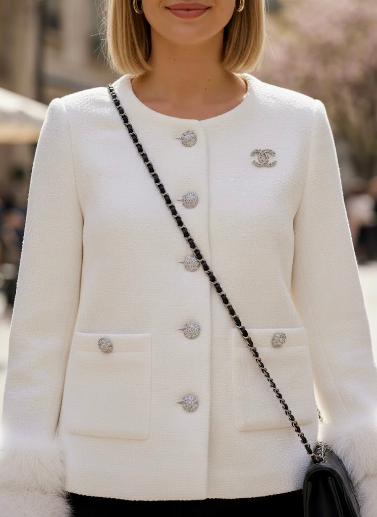 Pankh Bub Woolen Blazer Fur Coat with Brooch